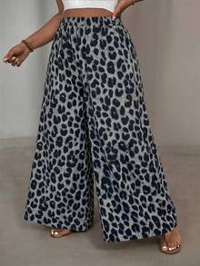 SHEIN VCAY Plus Size Casual Loose Leopard Print Pants - Grey - View 4