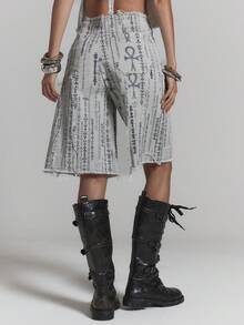 MUSERA Pantalones cortos vaqueros con estampado y bordes deshilachados, sexy para verano, primavera, festivales, vacaciones, fiestas y salidas - Gris - Ver 4