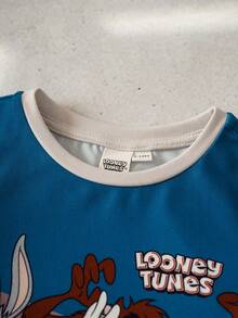 LOONEY TUNES X SHEIN Baby Boy Summer Casual Daily Commute Cartoon Print Contrast Color Short Sleeve T-Shirt And Shorts Set - Dark Green - View 4