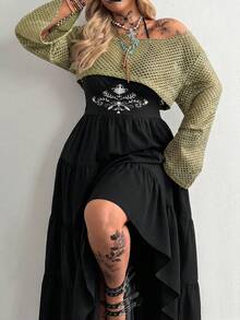 Whyspr Đầm hai dây mùa hè phong cách đồng quê punk quân đội dành cho nữ cỡ lớn, kiểu dáng thường ngày, thích hợp cho kỳ nghỉ, du - màu đen - Xem 7
