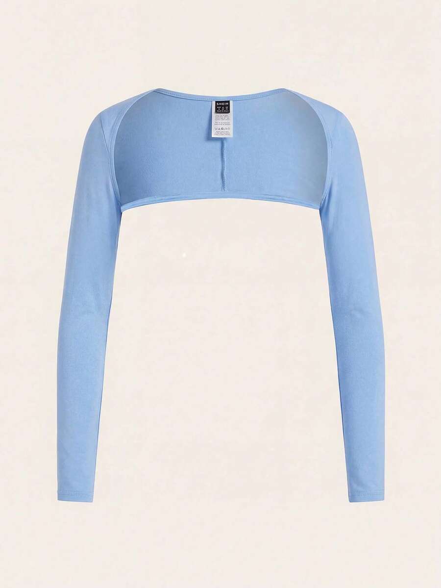 SHEIN BASICS 女士纯色露脐性感修身长袖上衣
