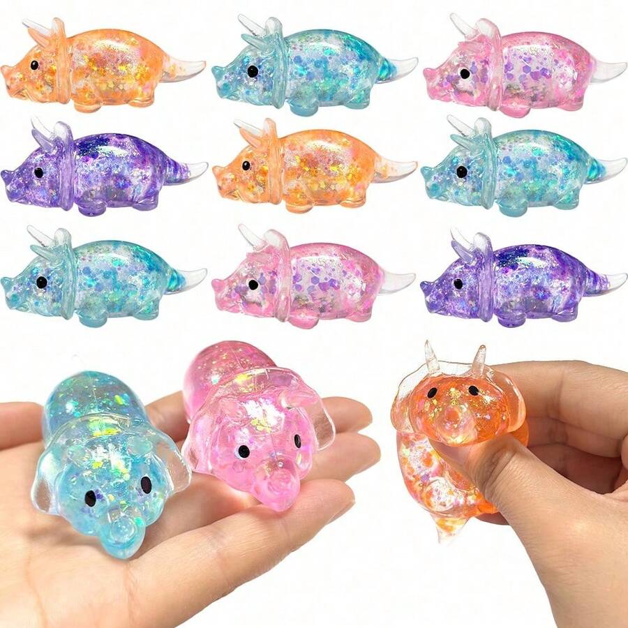 MINKOJA 1/2/6/12Pcs Triceratops Squeeze Toys, Sensory Fidget Stress Relief Glitter Triceratops Squeeze 4 Colors, Squish Toy, Cute Malt Sugar Filled Stretchy Triceratops Squeeze, Birthday Party Gift(Color And Style Are Random) - Triceratops - View 1