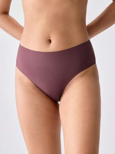 Loungeista 5pcs Women's Solid Color Seamless High Waist Casual Minimalist Panties With Wide Waistband