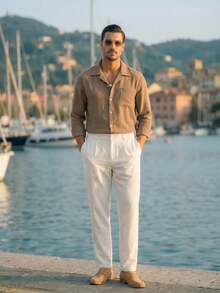 HIMLAND Boho Western Men's Multicolor Woven Fabric Long Sleeve Shirt Collar Regular Length Co-Ords Set With Pants And Pockets Shirt And Pants Set Linen Men Set - Multicolor - View 1