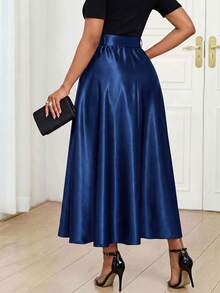 Fleurora Women's Elegant Solid Color Pleated Skirt, Suitable For Parties Carnival Women Carnival Costume Carnival Women Carnival Costume For Women Summer Dress Party Elegant Party Dresses Winter Dress Formal Dresses For Women Festival Outfits For Women Elegant Dresses For Women - Navy Blue - View 2