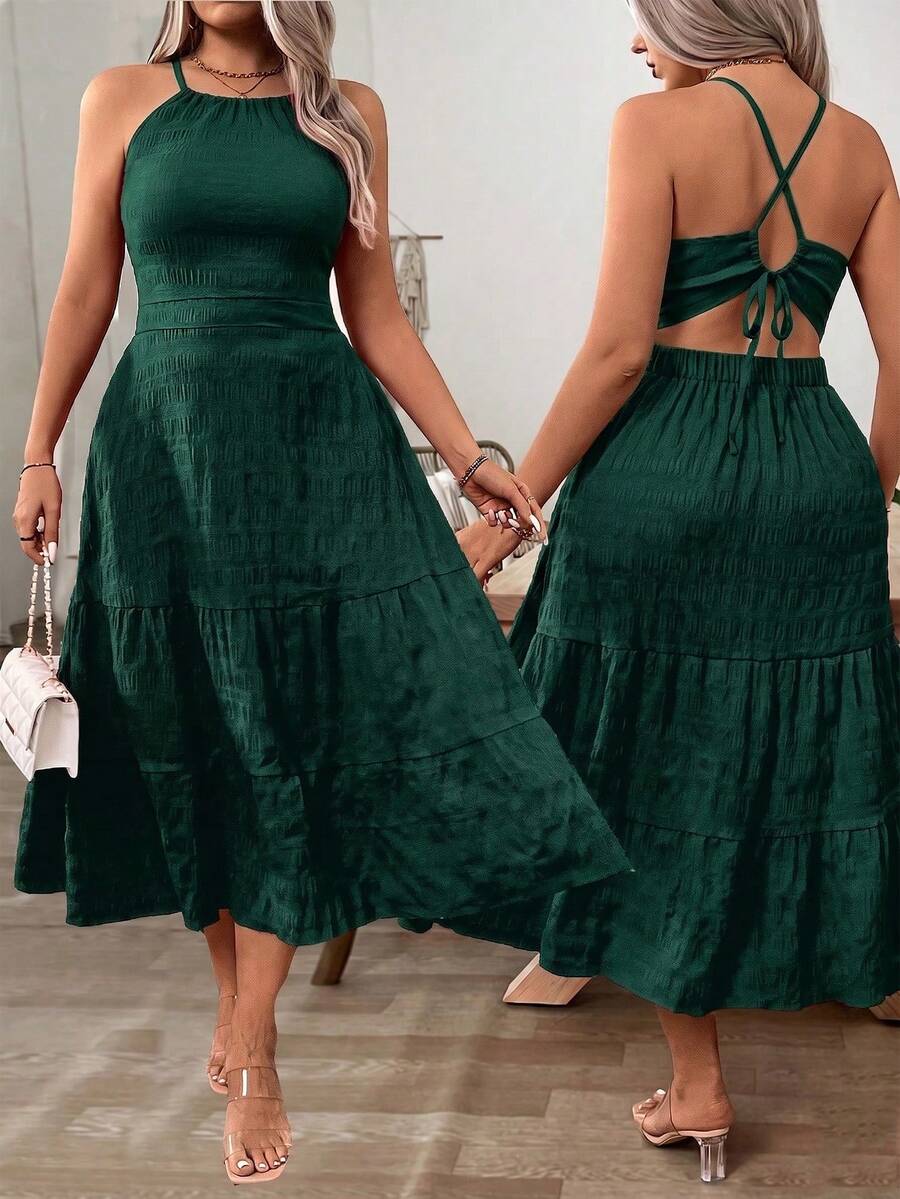 SHEIN Clasi Plus Size Red Off-Shoulder Maxi Dress - Dark Green - View 1
