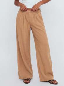 Avantive Calça Plissada Solta Casual Feminina com Bolsos, Versátil para Uso Diário - Laranja Avermelhado - Visão 6