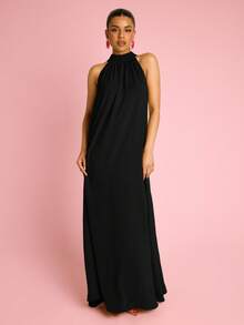 FASHION SZN Đầm maxi dáng chữ A cổ yếm, kiểu dáng thướt tha, thích hợp cho nữ đi nghỉ mát, du lịch hè, thanh lịch, dự tiệc tối, dự đám cưới, sinh nhật, tiệc tùng ở Ibiza, dáng rộng, phong cách boho không tay. - màu đen - Xem 6