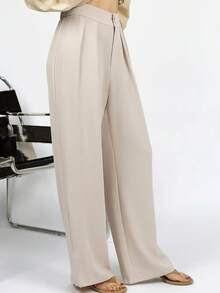 PRISCILA ESCOTO PRISCILA ESCOTO Summer High-Waisted Pants Multi-Piece Set, Wide Leg Pants High Waist Fold Pleated Wide Leg Pants, Pants, Loose Fit, Long Pants - Apricot - View 7