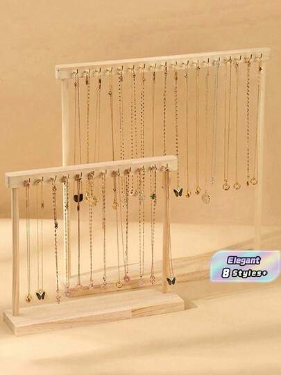 1 pieza/2 piezas Soporte de exhibición de collar de tono de madera natural, Cadena de suéter de tamaño grande, Organizador de joyas Rack de pulsera, Sol Viaje Regreso a la escuela