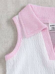 SHEIN Playful Pals Bộ 2 món đồ gia đình đồng bộ cho bé gái mùa hè màu hồng và trắng, áo vest không tay cổ bẻ thêu nơ dễ thương phối cùng chân váy quần short lưng thun - trắng - Xem 4