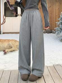 DAZY Women Striped Print Casual Straight-Leg Pants - Light Grey - View 6