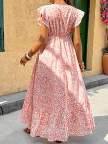 SHEIN Maternity Floral Print V-Neck Cap Sleeve Elegant Maternity Dress For Vacation Photoshoot Summer - Red - View 9