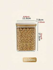 Recipientes herméticos para mascotas con tapas de bambú | Frascos sellados para almacenamiento y organización de alimentos secos - Arroz, azúcar, harina, fideos, cereales, frijoles, nueces - Transparente - Ver 9