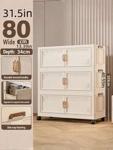 Foldable Multi-Tier Storage Box, Double Door Storage Cabinet For Clothes, Books, Snacks In Bedroom, Living Room, Cream Color - Multicolor - View 10