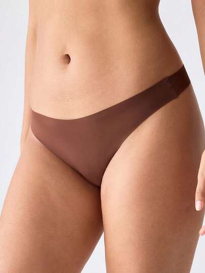 Loungeista 4pcs/Pack Solid Color Seamless Low-Rise Thong Panties For Women, Sexy & Comfortable Minimalist Underwear