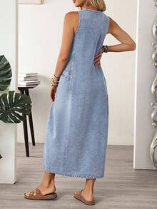 EMERY ROSE Vestido vaquero informal sin mangas de talla grande - Lavado ligero - Ver 2