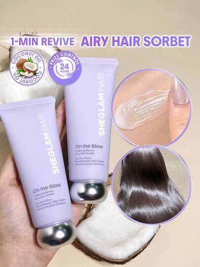 SHEGLAM HAIR On The Glow 1-Minute Airy Hair Sorbet-70g,Moisture Leave-In Hair Conditioner, Leave-In Cream Heat Styling Protection, Rinse-Free & Mess-Free, Lightweight & Non-Greasy, Weightless Sorbet Texture, Dual Power Formula, Protection & Repair For Lightly Damaged, Frizz-Prone Hair Birthday Gift Holiday Pink Vibe Makeup Beach School Festivals Rose Girl Hair Care Y2K Mother's Day Travel Essential Vacation Summer Cruise Essentials Curly Hair Hair Curler Hair Straightener Hair Products Wax Hair Stuff