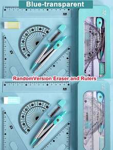 7-Piece Multifunctional Drawing Ruler & Compass Set For Student Exams. This Set Comes With Seven Drawing Tools Including Triangular Rulers, Protractors And Compasses, Which Are Practical Stationery Supplies For Students. - Multicolor - View 10