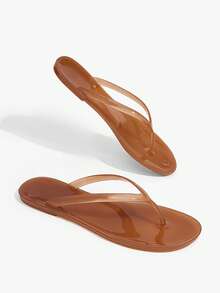 Grefit Spring And Summer New Round Toe Flat Bottom Casual Vacation Simple Light Brown Flat Sandals Slippers Women's Flip-Flops - Light brown - View 4