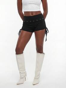 Modviera Women's Fashion Drawstring Black Shorts Night Summer Sexy - Black - View 11