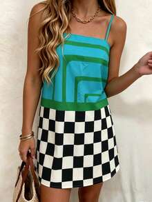 Vaclyn Women's Casual Checkered Print Camisole Mini Dress - Multicolor - View 3