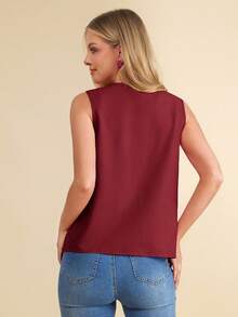 Amorya Women's Solid Color Ruffle V-Neck Sleeveless Blouse - Burgundy - View 2