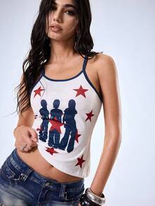 Y2Kool Colorblock Star Print Graphic Tank Top, Streetwear Y2k Punk Casual Street Style Women, Spring/Summer Parties Night Out, Navy And White - Multicolor - View 5