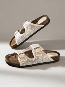 Solecia Ladies Spring And Summer Woven Sandals Double Buckle Adjustable Open-Toe Flat Bottom Light And Comfortable Versatile Casual Wear Beach Vacation Shoes - Mesh apricot - View 6