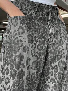 Ngobest Haus Ngobest Haus Quần Jeans Denim Nam Họa Tiết Da Báo, Quần Ống Thẳng Rộng Phong Cách Đường Phố Cổ Điển - Xám - Xem 3
