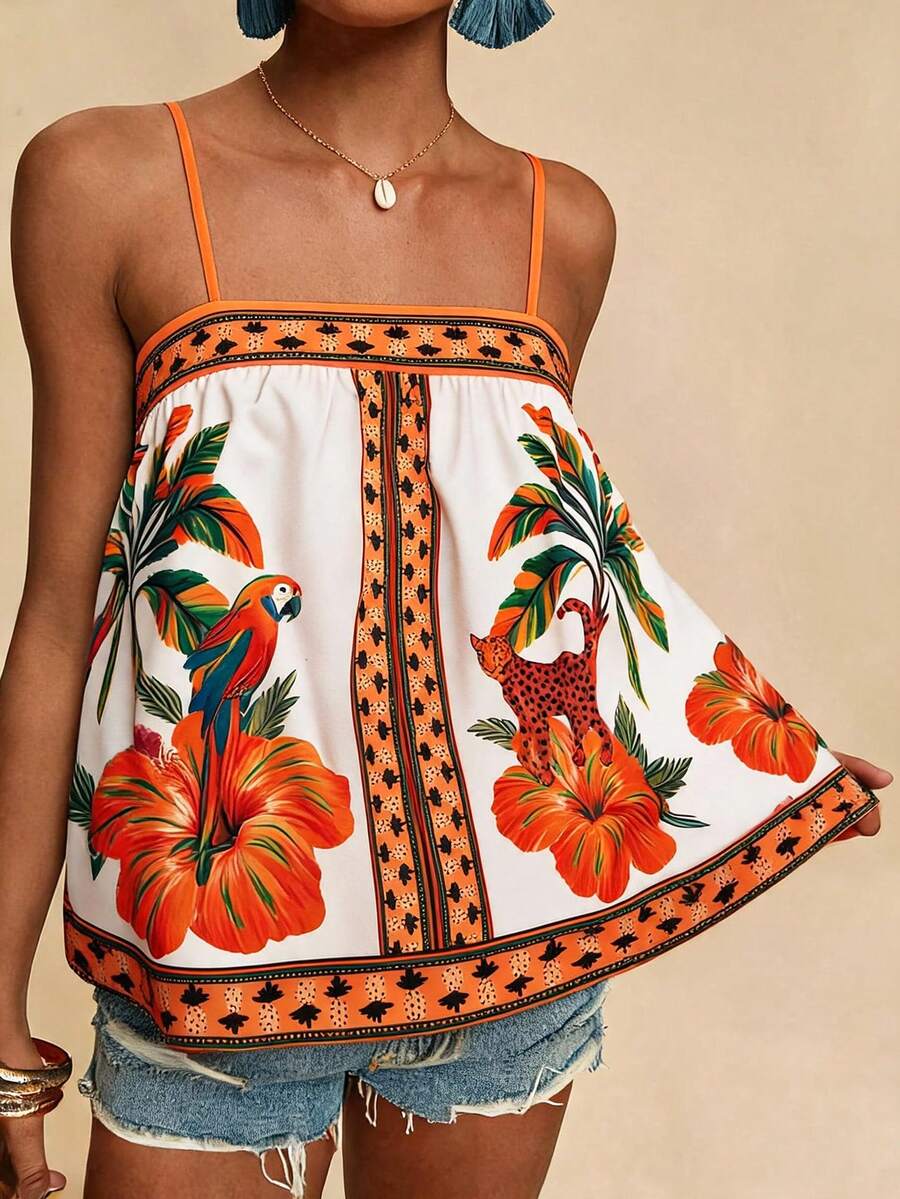 Travachic Women's Floral Print Fashionable Versatile Vacation Camisole Top - Multicolor - View 1