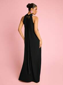 FASHION SZN Đầm maxi dáng chữ A cổ yếm, kiểu dáng thướt tha, thích hợp cho nữ đi nghỉ mát, du lịch hè, thanh lịch, dự tiệc tối, dự đám cưới, sinh nhật, tiệc tùng ở Ibiza, dáng rộng, phong cách boho không tay. - màu đen - Xem 2