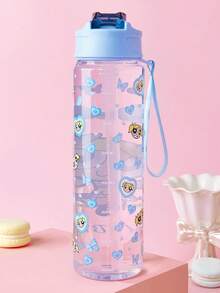 THE POWERPUFF GIRLS X SHEIN 750毫升水瓶，配有硅胶吸管和防漏盖，适合旅行、观光和上学使用，塑料材质。 - 淺藍色 - 查看 2