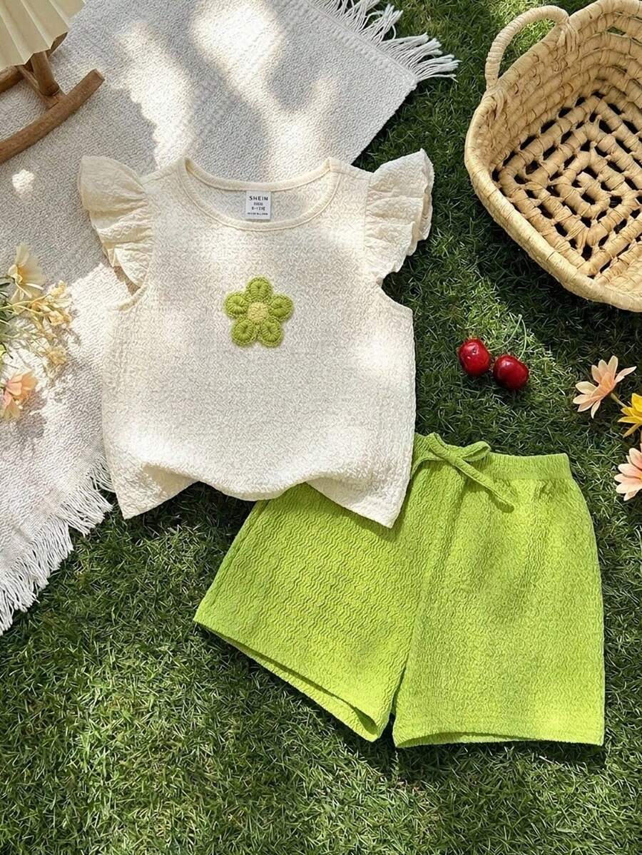 SHEIN 2件套女婴幼儿/新生儿0-3岁休闲日常可爱碎花背心上衣+短裤套装,春夏款 - 彩色 - 查看 1