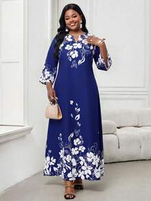 SHEIN Lady CURVE Đầm dự tiệc và du lịch in hoa dành cho nữ cỡ lớn - Nhiều màu - Xem 4