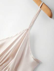 GlowEve CURVE Plus Size Women's Elegant Brown Summer Sleeveless Satin Dress,Metal Buckle Waist Pleats Long Gown Holiday,Wedding Guest Gym,Vacations - Apricot - View 3