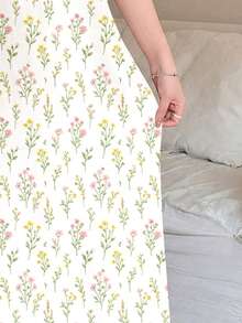 Vestido longo casual solto minimalista com gola redonda e bainha de manga com folhos, estilo vintage boémio floral, para rapariga adolescente, adequado para primavera e verão, verão relaxado, vibrações de férias, viagem ensolarada, looks casuais de primavera, escapadela de verão, looks casuais de primavera, verão relaxado - Multicolorido - Ver 6