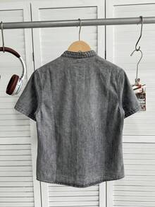 SHEIN 男童休闲水洗牛仔短袖上衣，夏季 - 黑色 - 查看 2