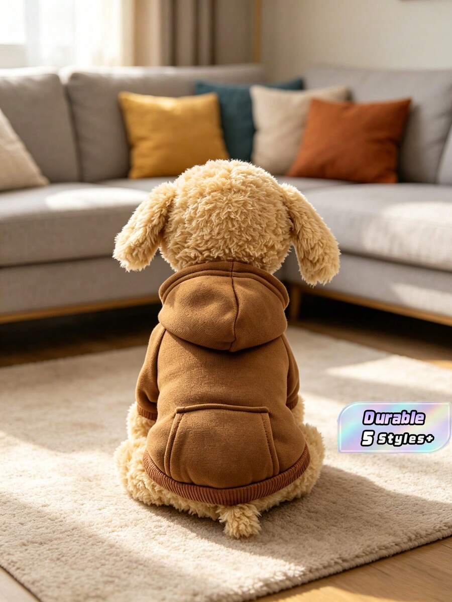 1件街头风连帽宠物服装,小型犬服装,春/秋/冬季新款加厚设计,适合宠物狗、猫、法国斗牛犬、贵宾犬。 - 棕色 - 查看 1