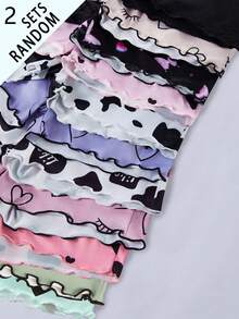 SHEIN Genkimix Kids 女童快乐图案短袖短裤吊带睡衣套装，适合秋季、冬季及所有季节 - 彩色 - 查看 7