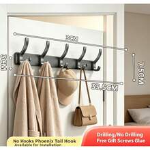 Heavy Duty Door Hanger With Hooks Behind The Door Can Hang Jackets, Bathrobes, Hats, Clothes, And Towels. Bathroom Storage Rack Can Be Hung Without Drilling Holes For Towel And Hat Racks - Black - View 4