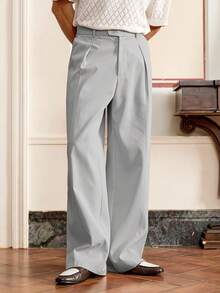 SWAVVY Celana Panjang Pria Tenun Kasual Longgar Model Lurus, Pinggang Elastis, Warna Polos, Cocok untuk Pemakaian Sehari-hari - Light Grey - View 5