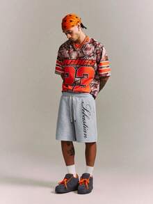 CRAVYNX Men's Dual Waistband Shorts, Versatile Casual Pants With Letter Print, Linen Gray - Grey - View 6