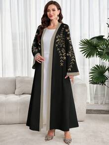 Al Najma Áo Abaya Ả Rập tối giản với họa tiết hoa thanh lịch - trắng - Xem 5