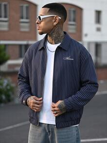 Devon Thys Chaqueta casual a rayas para hombre, primavera/otoño - Azul Marino - Ver 6