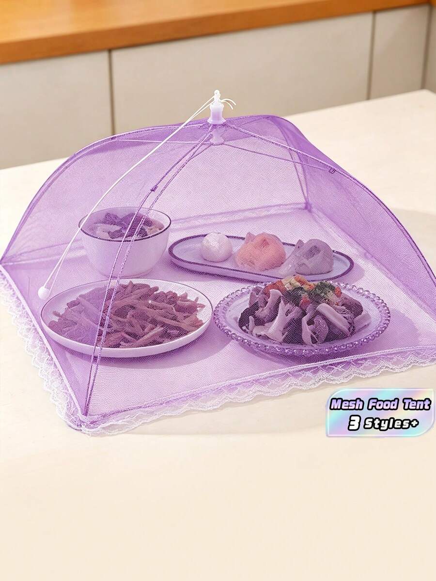 1pc Mesh Food Cover, Foldable Storage,Suitable For Family Table, Party Party, Prevent Insect Bites, Highly Attractive And High Cost Performance - Purple - View 1