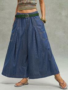 Bohemela BohoFeels Tenue bohème printemps/été : Pantalon ample en denim lavé, coupe large et cropped, style bohème décontracté pour femme. Parfait pour les escapades décontractées, les concerts de style western/country, les festivals de musique et les soirées. Convient pour les tenues de vacances à la plage, le port quotidien, la rentrée scolaire, les sorties et les soirées. Idéal aussi pour les looks inspirés des années 2000, la mode Y2K et les tenues estivales. - Bleu azur - Voir 6