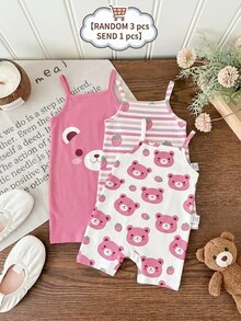 Bộ áo liền quần cho bé gái in hình gấu hồng và dâu tây phối màu dễ thương, thích hợp cho mùa xuân/hè, trang phục hè đáng yêu, đồ hè cho trẻ em, phong cách Hàn Quốc, thoải mái dễ chịu, thời trang trẻ em, Y2K, Kawaii, dự tiệc, mặc hàng ngày, đi nghỉ mát, dễ thương, thoải mái, phong cách Cottagecore, mặc thường ngày cuối tuần, đi chơi gia đình, trang phục chụp ảnh. - Nhiều màu - Xem 3