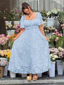 GalTyme Sky Blue Cutout Dress, Casual Summer Plus Size - Sky Blue - View 5