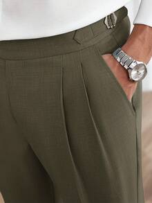 Core Aspect Men's Solid Color Casual Straight Leg Ankle Pants Without Belt Loop - Army Green - View 5